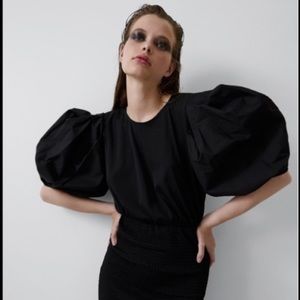 ZARA puff sleeve ruched bodycon black dress  SZ Small
